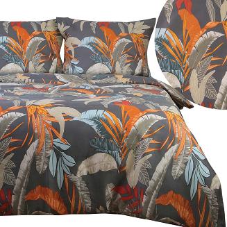 Pościel satyna bawełniana SATYNLOVE 140x200 szara w kolorowe liście