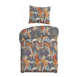 Pościel satyna bawełniana SATYNLOVE 140x200 szara w kolorowe liście