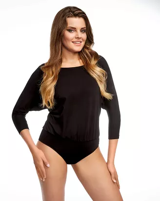 Gładkie body damskie rękaw 3/4 MARITA czarne