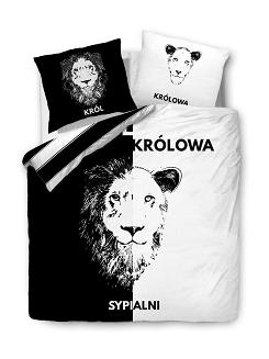 Pościel bawełniana 160x200 PANELOVE biało czarna w lwice i lwa