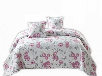 Narzuta dekoracyjna z poszewkami TAVIRA 220x240 biała różowa szara róże