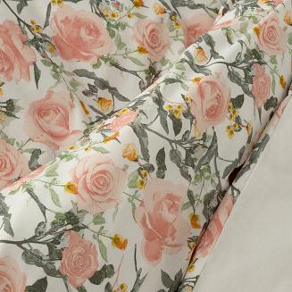 Pościel bawełniana SONIA 200x220 Eurofirany biała łososiowa róże