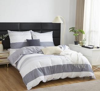 Pościel satyna bawełniana 220x200 biała grafitowa szara w paski