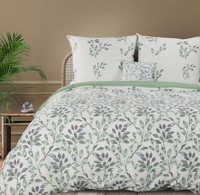Pościel bawełniana CLARISSA 200x220 Design91 biała zielona gałązki
