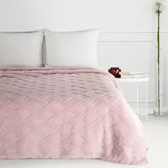 Koc narzuta CARO 200x220 Design91 pudrowy puszysty wytłaczany w kratę