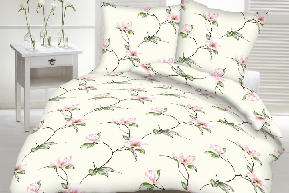 Pościel z kory 100% bawełna 160x200 wzór krem kwiaty