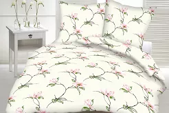 Pościel z kory 100% bawełna 160x200 wzór krem kwiaty