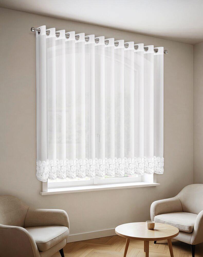 Zasłona gotowa na przelotkach ROSES 400x160 Eva Minge Eurofirany biały