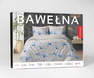 Pościel bawełniana 220x200 Detexpol beżowa w niebieskie kwiaty