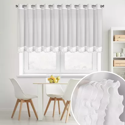 Firana gotowa na przelotkach LUISA 400x80 Eurofirany biała z falbanami na dole