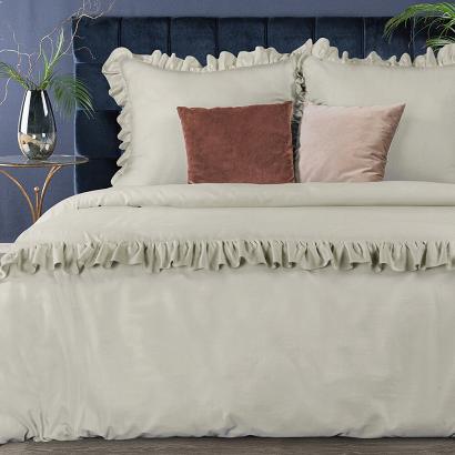 Pościel satynowa VENUS 160x200 Eurofirany beżowa z falbankami