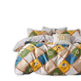 Pościel satynowa 160x200 wzór duże kolorowe romby + słonie