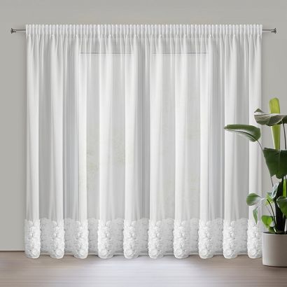 Firana gotowa z siatki na taśmie ROSES 350x270 Eva Minge Eurofirany biała z 6 pasami róż