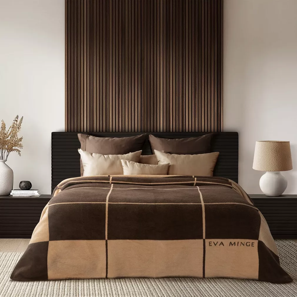 Koc narzuta ELEGANT5 220x240 Eva Minge Eurofirany jasnobeżowy ciemnobrązowy krata