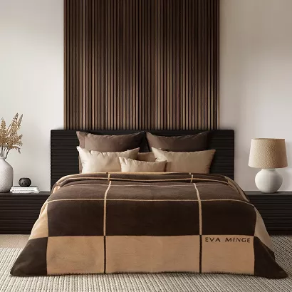 Koc narzuta ELEGANT5 220x240 Eva Minge Eurofirany jasnobeżowy ciemnobrązowy krata