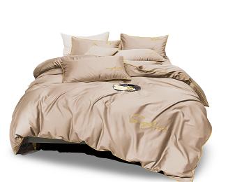 Pościel 200x220 beżowa złoty haft satynowa lamówka