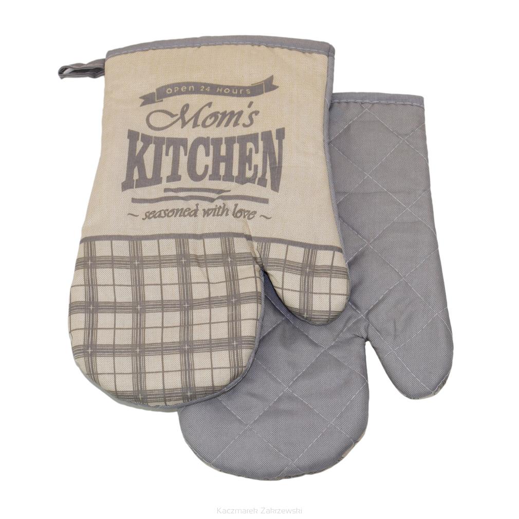 Rękawice kuchenne 18x27 z magnesem 2 szt. kremowe szare wzór kuchnia mamy