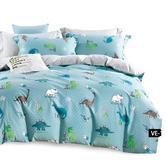 Pościel dla dzieci 160x200 turkusowa szara dinozaury kropki