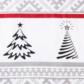 Pościel flanelowa FLANELOVE 220x200 świąteczny wzór chatki i choinek na białym tle