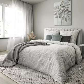 Pościel satynowa SPRING 140x200 Eurofirany biała szara łączka drobne kwiatuszki