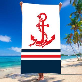 Ręcznik plażowy 100x180 biały czerwony granatowy kotwica