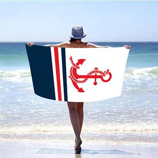 Ręcznik plażowy 100x180 biały czerwony granatowy kotwica