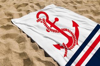 Ręcznik plażowy 100x180 biały czerwony granatowy kotwica