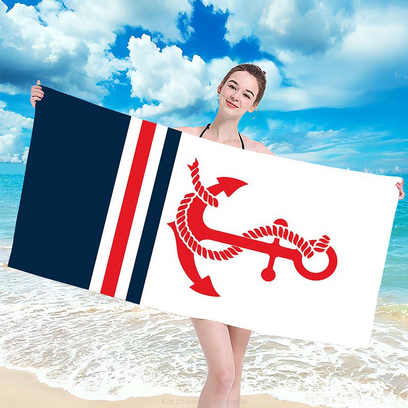 Ręcznik plażowy 100x180 biały czerwony granatowy kotwica