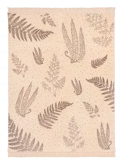 Koc bawełniano-akrylowy 150x200 beżowy liście paproci wzór 1393-1