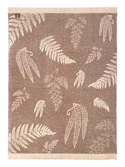 Koc bawełniano-akrylowy 150x200 beżowy liście paproci wzór 1393-1