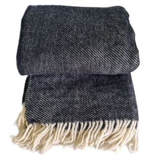 Koc z wełny nowozelandzkiej MAGDA 150x200 diagonalny czarny