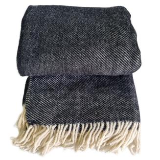 Koc z wełny nowozelandzkiej MAGDA 150x200 diagonalny czarny