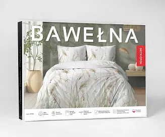Pościel bawełniana 160x200 Detexpol biała zielone beżowe polne trawy