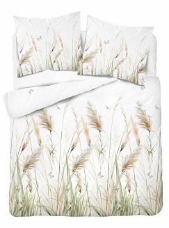 Pościel bawełniana 160x200 Detexpol biała zielone beżowe polne trawy