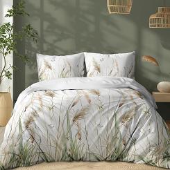 Pościel bawełniana 160x200 Detexpol biała zielone beżowe polne trawy