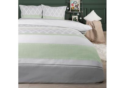 Pościel flanelowa 160x200 Darymex biała szara seledynowa pasy + ornamenty