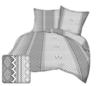 Pościel z kory 160x200 wzór szara koronka z kokardami