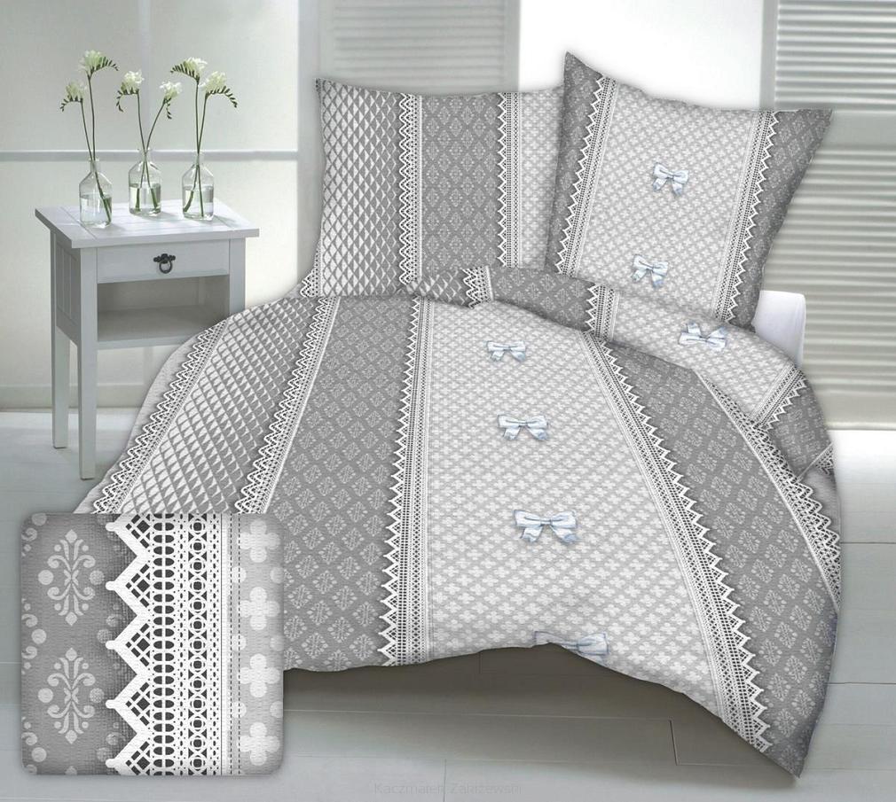 Pościel z kory 160x200 wzór szara koronka z kokardami