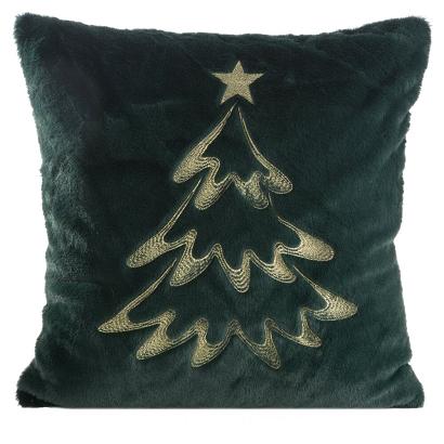 Poszewka dekoracyjna świąteczna 45x45 Eurofirany ciemnozielona futerkowa haftowana choinka