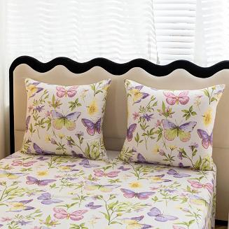 Komplet pościeli dwustronnej 220x200 kremowa motyle kwiaty