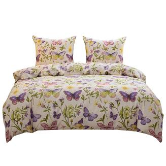 Komplet pościeli dwustronnej 220x200 kremowa motyle kwiaty