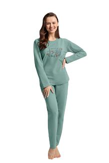 Dres damski LUNA kod 312 miętowy zielony z kwiatowym nadrukiem