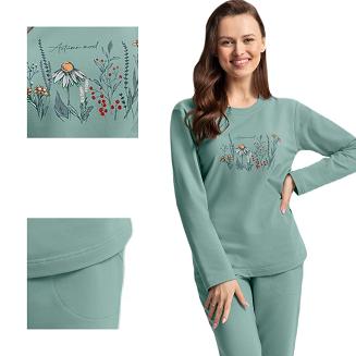 Dres damski LUNA kod 312 miętowy zielony z kwiatowym nadrukiem