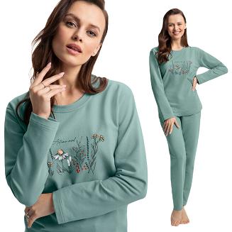 Dres damski LUNA kod 312 miętowy zielony z kwiatowym nadrukiem