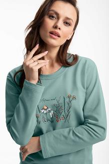 Dres damski LUNA kod 312 miętowy zielony z kwiatowym nadrukiem