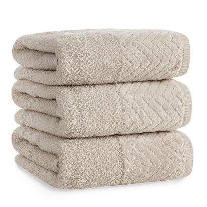 Ręcznik bawełniany LOREN 30x50 Eurofirany jasnobeżowy welwetowa bordiura w zygzak