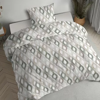 Pościel flanelowa 140x200 biała zielona beżowa geometryczne łezki