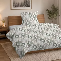 Pościel flanelowa 140x200 biała zielona beżowa geometryczne łezki