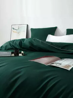 Butelkowa Pościel Queen Premium Satyna Bawełniana 140x200 ze Złotą Lamówką Biza