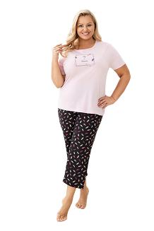 Piżama damska REGINA kod 733 różowa brązowa spodnie w piórka